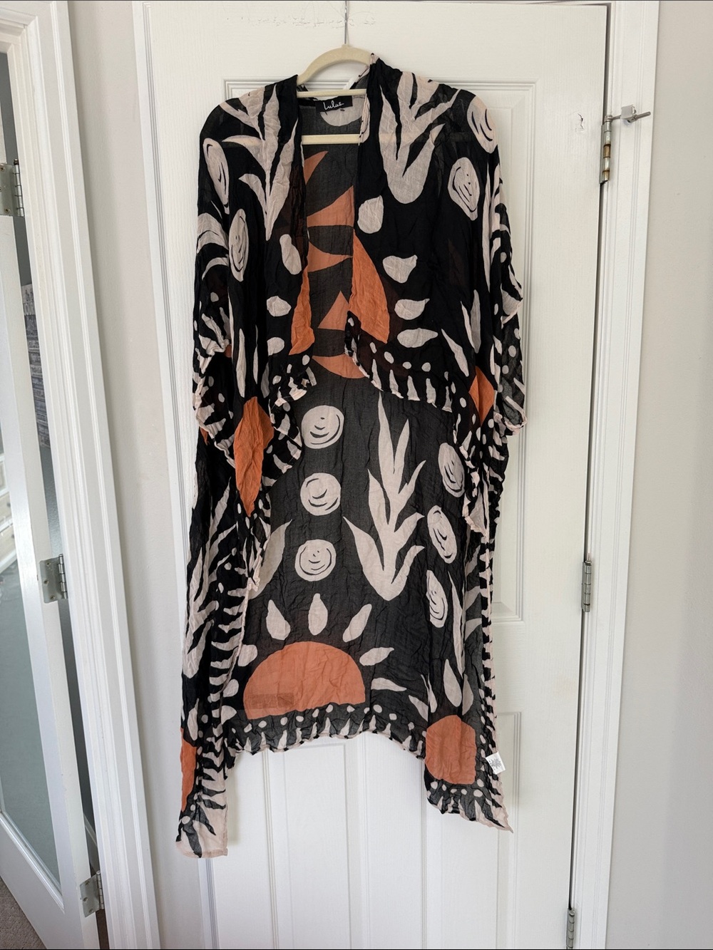 Black & Rust Graphic Open-Front Swim coverup Kimono